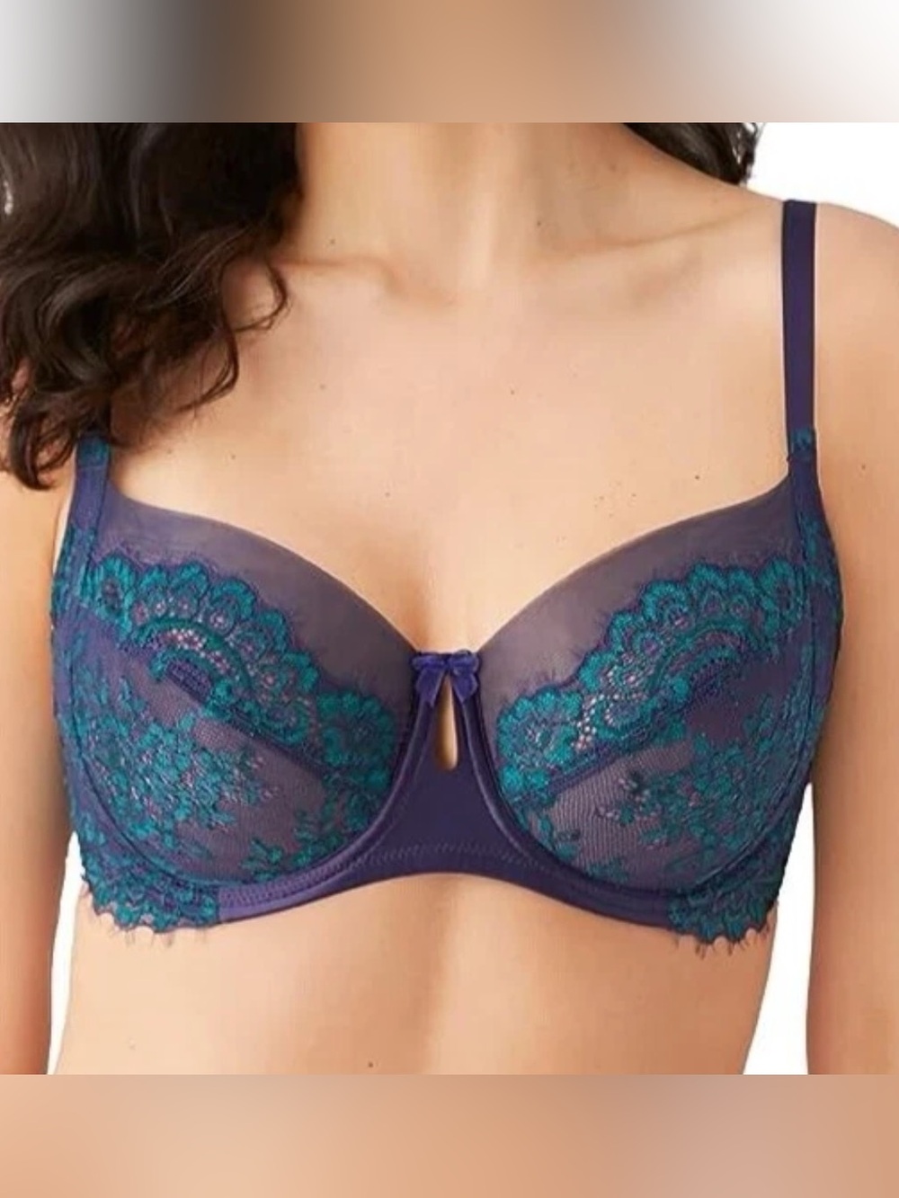NEW WACOAL 'Center Stage' Lacy Underwire Bra 32 DD Eclipse/Evergreen #855323 $76